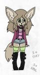  boots brown_fur canine clothed clothing collar ear_tuft fangs fluffy footwear fox fur girly green_eyes jacket kreatiivfox long_ears long_fur long_tail male mammal open_maw skimpy smile solo teeth tuft 