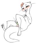  2018 anthro blush claws dildo disney female flower green_eyes half-closed_eyes holding_object holding_sex_toy kris_(zootopia) mammal masturbation mustelid nobby_(artist) nude otter partially_colored plant pussy sex_toy simple_background toe_claws toying_self vaginal vaginal_masturbation whiskers white_background zootopia 