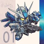  barutan beam_rifle char&#039;s_counterattack char&#039;s_counterattack_-_beltorchika&#039;s_children chibi commentary energy_gun gun gundam hi-nu_gundam holding holding_gun holding_weapon mecha mobile_suit no_humans robot science_fiction sd_gundam shield solo twitter_username v-fin weapon yellow_eyes 