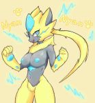  artist_request blue_eyes breasts cat furry nipples open_mouth pokemon zeraora 