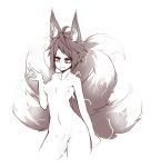  2016 animal_humanoid breasts canine censored creative_censorship electricity female fox fox_humanoid hair hi_res humanoid inner_ear_fluff mammal monochrome multi_tail navel nude open_mouth short_hair simple_background sketch slim slit_pupils small_breasts solo standing sub-res white_background 