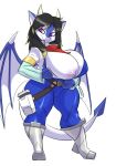  anthro big_breasts bigdad boots breasts clothed clothing dragon female footwear hair horn huge_breasts nipples one_breast_out slightly_chubby smile solo standing swissy voluptuous wings 