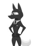 2018 anthro bandage canine clothed clothing disney eye_patch eyewear fan_character green_eyes hands_on_hips looking_at_viewer male mammal mask necktie simple_background ski_mask solo spot_color suit white_background wolf yitexity zootopia 