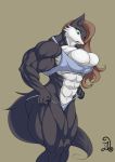  anthro breasts canine clothing d.angelo female hair huge_muscles mammal muscular muscular_female solo standing tight_clothing underwear 