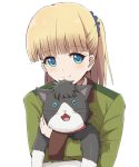  blonde_hair blue_eyes cat highres holding holding_cat long_hair looking_at_viewer nyanko_big school_uniform smile tada-kun_wa_koi_wo_shinai teresa_wagner upper_body zyuuyon 