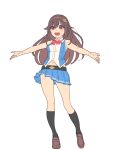  :d bangs bare_arms bare_shoulders black_legwear blue_shirt blue_skirt bow bowtie brown_footwear brown_hair eyebrows_visible_through_hair full_body hair_between_eyes hair_ornament kneehighs loafers long_hair nagisa_kurousagi navel open_mouth outstretched_arms pleated_skirt red_eyes red_neckwear shirt shoes simple_background skirt sleeveless sleeveless_shirt smile solo spread_arms standing tokino_sora tokino_sora_channel upper_teeth very_long_hair virtual_youtuber white_background 