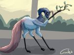  antlers black_eyes blue_body esk feral gyrotech hi_res horn long_legs micro pink_body plant plant_horn pseudo_horn solo thin_legs those_who_went_missing timelapse_at_source window_sill 
