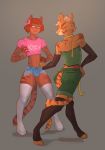 anthro belly_shirt big_butt bow bulge butt cat clothing collar corset denim_shorts duo english_text feline flirting fur girly hair invalid_tag legwear lingerie lurien_(character) male mammal mervvin orange_fur post_transformation shorts stockings story story_in_description tape_measure text thick_thighs tiger yellow_eyes 