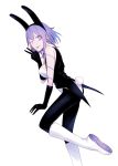  animal_ears bunny_ears bunny_tail devil_survivor_2 gloves looking_at_viewer megami_ibunroku_devil_survivor purple_eyes purple_hair short_hair simple_background smile solo star star-shaped_pupils swnoki symbol-shaped_pupils tail tiko v white_background 