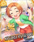  blush card_(medium) character_name dress eyes_closed idolmaster idolmaster_cinderella_girls orange_hair ryuzaki_kaoru short_hair sketch smile stars 