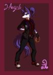  anthro canine clothed clothing crown d.angelo female footwear fully_clothed fur gloves hair hairband makeup mammal mascara multicolored_fur phone ponytail purple_eyes purple_fur purple_hair purple_tail shoes signature simple_background solo standing tiara two_tone_fur white_fur 