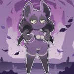  2016 anthro bat bottomless clothed clothing female fur gloves halloween hi_res holidays itsunknownanon lai_(weeeeps) legwear looking_at_viewer mammal membranous_wings purple_fur pussy solo thigh_highs wings 