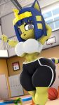  2018 3d_(artwork) animal_crossing ankha anthro big_breasts big_butt blue_hair breasts butt cat clothing digital_media_(artwork) egyptian feline female fur hair jewelry looking_at_viewer mammal nintendo open_mouth pants shirt short_stack solo source_filmmaker t-shirt tahliansfm thick_thighs tight_clothing under_boob video_games wide_hips yellow_fur 
