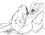  2018 anthro avian bearded_vulture bed bird breast_size_difference breasts cheek_tuft chest_tuft claws duo egyptian_vulture elbow_tufts eyes_closed female female/female fingering greyscale half-closed_eyes hand_behind_back hands_behind_head kneeling licking monochrome nipple_lick nipples non-mammal_breasts on_bed pillow reclining simple_background small_breasts spread_legs spreading taiarts toe_claws tongue tongue_out tuft vaginal vaginal_fingering vulture 
