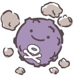  commentary creature ditto facial_mark fictional_sister floating full_body gen_1_pokemon koffing no_humans pokemon pokemon_(creature) simple_background smile smoke solo transformed_ditto white_background 