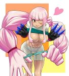  abs bangs bike_shorts bike_shorts_under_shorts blunt_bangs breasts gauntlets heybot! large_breasts lifted_by_self long_hair muscle muscular_female naguri_(heybot!) one_eye_closed pants_pull pink_hair prehensile_hair shirt_lift shorts solo tongue tongue_out very_long_hair wanao white_bike_shorts 