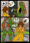  akabur april_o&#039;neil april_o'neil comic female male mask michelangelo michelangelo_(tmnt) reptile scalie teenage_mutant_hero_turtles teenage_mutant_ninja_turtles turtle 