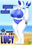  anthro areola bds_charmeleon beach big_breasts blue_areola blue_breasts blue_skin blush breasts dialogue digital_media_(artwork) female full_body full_view hand_hiding_under_breasts hi_res invalid_tag legendary_pok&eacute;mon long_tail looking_at_viewer love lucy lugia model_sheet nervous nintendo nipples overweight pok&eacute;mon pok&eacute;mon_(species) pussy red_eyes seaside shy solo talking_to_you video_games voluptuous white_skin 