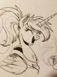  2018 clothing equine female friendship_is_magic happy hoodie horn laugh mammal monochrome my_little_pony ncmares ponytail princess_luna_(mlp) sketch solo winged_unicorn wings 