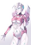  absurdres arcee autobot blue_eyes blue_sclera breasts cleavage colored_sclera crotch_plate flame_toys flame_toys_arcee helmet highres humanoid_robot innoarukugyou insignia medium_breasts metal_skin navel robot robot_girl science_fiction thighs transformers underboob 