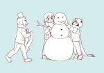  asriel_dreemurr blush boss_monster caprine chara_(undertale) child goat group hat human mammal protagonist_(undertale) rinamay scarf simple_background snow snowman top_hat undertale video_games young 