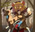 african_wild_dog animal_genitalia animal_penis anthro anthro_on_feral bestiality blush bodily_fluids bottomwear breath brown_body brown_fur canid canine canine_genitalia canine_penis canis clothed clothed_anthro clothed_female clothing cougar cum digital_media_(artwork) drooling duo english_text erection eyes_closed fangs felid feline female female_anthro feral forest forest_background fur genital_fluids genitals hair half-closed_eyes hand_on_neck handjob holding_neck interspecies knot knotted_penis looking_pleasured male male/female mammal medical medical_gloves motion_lines narrowed_eyes nature nature_background open_mouth penile penis plant precum raegan_(yaldabroth) reach_around saliva sex shaking shaking_legs sheath size_difference smile sweat tail tail_motion tailwag tapering_penis teeth text tongue tongue_out topwear tree yaldabroth
