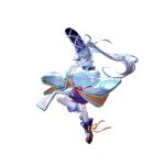  1girl blue_skirt full_body game_cg grey_hair hands_in_opposite_sleeves hat highres japanese_clothes kariginu leg_up long_hair long_sleeves looking_at_viewer mononobe_no_futo non-web_source official_art okobo platform_sandals pom_pom_(clothes) ponytail ribbon-trimmed_skirt ribbon-trimmed_sleeves ribbon_trim sandals second-party_source skirt smile socks solo tabi tate_eboshi touhou touhou_gensou_eclipse transparent_background u_u_zan very_long_hair white_socks wide_sleeves 