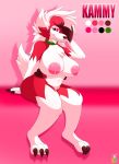  anthro areola bds_charmeleon big_breasts breasts butt canine digital_media_(artwork) fan_character female full_body fur hi_res kammy looking_at_viewer lycanroc mammal midnight_lycanroc model_sheet nervous nintendo nipples overweight pink_areola pok&eacute;mon pok&eacute;mon_(species) pussy red_fur solo video_games voluptuous white_breasts white_fur wide_hips 