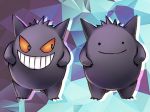  bad_id bad_pixiv_id creature ditto evil_smile full_body gen_1_pokemon gengar ghost grin no_humans orange_eyes ourin pokemon pokemon_(creature) purple_background smile standing transformed_ditto 
