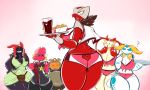  2016 ? aijou anthro averyshadydolphin beverage big_breasts boobies_uniform breasts butt calamity claudia_(averyshadydolphin) clothing cosplay dragon eyewear female food fries group hair huge_breasts jou looking_at_viewer markings open_mouth simple_background sokajou space_dandy thick_thighs thumbs_up vixie_(averyshadydolphin) voluptuous waiter wide_hips yaojou 