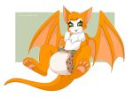  2016 anthro border diaper dust:_an_elysian_tail female fidget fur green_eyes looking_at_viewer mammal merunyaa nimbat orange_fur outside_border pawpads paws semi-anthro simple_background sitting solo tongue url video_games watermark white_border wings 