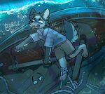 2025 air_bubble ambiguous_gender anthro asphyxiation barefoot bottomwear bound canid canine canis clothed clothed_anthro clothing colbycat convulsions cyanosis death digital_drawing_(artwork) digital_media_(artwork) domestic_dog drowning english_description eyewear feet fully_submerged glasses hi_res husky mammal mutt_(wolfbyt) nordic_sled_dog onomatopoeia open_mouth peril ship shirt shorts solo sound_effects spitz story story_in_description t-shirt tail taking_in_water text topwear underwater vehicle water watercraft