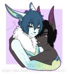  &lt;3 anthro dtalvi duo fur girly hair hi_res hug lagomorph male male/male mammal nude rabbit simple_background smile watermark 