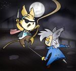 2018 4_fingers ambient_bird ambiguous_feral ambiguous_gender anthro avian beady_eyes bird black_clothing black_sky black_topwear black_vest blue_clothing blue_coat blue_topwear boots bottomwear brown_boots brown_bottomwear brown_clothing brown_footwear brown_pants canid canine cheek_tuft clothed clothed_anthro clothed_male clothing coat colored cookieboy011 digital_drawing_(artwork) digital_media_(artwork) drawn_to_life duo_focus ear_tuft english_description eye_patch eyewear facial_tuft featureless_legs feral fingers fog footwear fully_clothed fully_clothed_anthro fully_clothed_male fur furrowed_brow grey_body grey_fur grey_hair group hair hi_res holding_knife holding_melee_weapon holding_object holding_rapier holding_sword holding_weapon jowee knife light lighting long_ears male male_anthro mammal melee_weapon mitten_hands moon multicolored_body multicolored_fur noseless open_clothing open_mouth open_smile open_topwear open_vest orange_pupils outside pants pegleg pink_scarf pirate pirate_outfit pupils rapier raposa rope rope_swing scarf shaded sharp_teeth ship shirt shoes sky smile smiling_at_another smiling_at_each_other sword tan_body tan_fur teeth topwear tuft two_tone_body two_tone_fur vehicle vest watercraft weapon white_clothing white_shirt white_topwear wilfre yellow_eyes