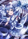  1girl almn_sk aqua_hair arm_up armpits asymmetrical_legwear black_gloves blue_dress blue_hair breasts commentary_request crystal crystal_hair_ornament dress drill_hair gloves hair_ornament hatsune_miku highres holding holding_scepter ice_crystal long_hair looking_at_viewer low_drills medium_breasts multicolored_hair official_alternate_costume official_alternate_hairstyle open_mouth rabbit rabbit_yukine scepter shoes single_thighhigh sleeveless sleeveless_dress smile snowball snowflake_hair_ornament snowflake_print snowflakes solo streaked_hair striped_clothes striped_thighhighs thigh_strap thighhighs twin_drills twintails very_long_hair vocaloid white_thighhighs yuki_miku yuki_miku_(2025) 