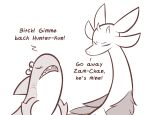  angry bow capcom cute dialogue dragon duo english_text female feral fin fish fur jealous leviathan_(mh) marine mizutsune monster_hunter scalie simple_background teeth text theartmanor video_games white_background zamtrios 