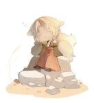  1boy animal_ears black_kimono black_socks chibi chibi_only closed_eyes commentary detached_sleeves ears_down final_fantasy final_fantasy_vii final_fantasy_vii_ever_crisis fox_boy fox_ears fox_tail full_body geta grass grey_fur grey_hair hakama hakama_pants hattouissenbaka highres japanese_clothes kemonomimi_mode kimono kitsune male_focus multiple_tails no_mouth on_rock open_clothes open_kimono outdoors pants parted_bangs red_hakama sephiroth sephiroth_(ever_crisis) short_hair sitting sleeping sleeveless sleeveless_kimono socks solo symbol-only_commentary tabi tail wide_sleeves 