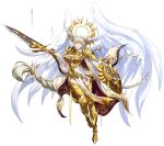  1girl absurdly_long_hair absurdres angel_wings armor armored_boots blonde_hair boobplate boots braid breasts cape cleavage cuisses dynamic_pose falling_feathers faulds feathered_wings feathers fighting_stance floating_cape floating_clothes floating_hair full_body game_cg gold_armor gold_boots gold_trim grenshiel_(langrisser) hair_between_eyes hair_ornament halo highres holding holding_shield holding_sword holding_weapon knight langrisser langrisser_mobile large_breasts leg_armor leg_up light_rays long_hair looking_at_viewer low-tied_long_hair messy_bangs official_alternate_costume official_art oversized_wings parted_lips pauldrons pelvic_curtain red_cape second-party_source shield shoulder_armor side_braid simple_background solo standing standing_on_one_leg sword tachi-e transparent_background two-sided_cape two-sided_fabric very_long_hair waist_cape weapon white_cape white_feathers white_wings wing_hair_ornament wings yellow_eyes yellow_halo zettai_ryouiki 