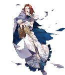  88_taho blue_cape blue_eyes book cape collar cuts cyas fire_emblem fire_emblem:_thracia_776 fire_emblem_heroes full_body highres holding holding_book injury lips long_sleeves male_focus official_art open_mouth red_hair robe serious short_hair solo sweatdrop teeth torn_cape torn_clothes torn_robe transparent_background white_footwear white_robe 