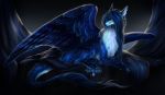  avelos blue_feathers blue_hair claws digital_media_(artwork) dragon feathered_dragon feathered_wings feathers female feral fur furred_dragon hair isvoc solo wings 