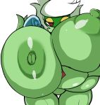  2018 areola big_breasts breasts eyelashes featureless_crotch female flora_fauna flower hair half-closed_eyes holding_breast huge_breasts humanoid hyper hyper_breasts looking_at_viewer nintendo nipples non-mammal_breasts not_furry nude petronoise plant pok&eacute;mon pok&eacute;mon_(species) red_eyes roserade simple_background solo standing video_games white_background white_hair 