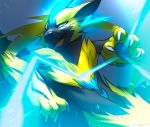  2018 4_fingers angiewolf anthro blue_eyes digital_media_(artwork) nintendo open_mouth pok&eacute;mon pok&eacute;mon_(species) smile solo teeth video_games zeraora 