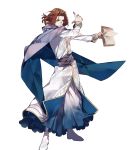  88_taho blue_cape blue_eyes book cape collar cyas fire_emblem fire_emblem:_thracia_776 fire_emblem_heroes focused full_body highres holding holding_book lips long_sleeves male_focus official_art red_hair robe serious short_hair solo standing transparent_background white_footwear white_robe 