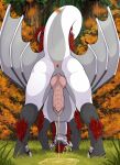  anus big_anus big_butt black_body black_scales bodily_fluids butt dirty.paws dragon feral fridaflame fur genital_fluids genitals grass hi_res knot male mane mythological_creature mythological_scalie mythology penis pink_anus pink_knot pink_penis plant raised_tail red_body red_fur red_mane scales scalie solo tail urine white_body white_scales 