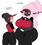 2018 angry anthro belly big_breasts big_butt breasts brown_hair butt caprine clothed clothing crop_top crossed_arms dialogue digital_media_(artwork) duo english_text female hair hi_res horizontal_pupils human larger_female mammal mature_female midriff navel overweight overweight_female pink_hair sheep sheep_mom shirt simple_background size_difference sssonic2 sweat text thick_thighs voluptuous white_background wide_hips 