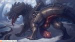  2018 all_fours anus backsack balls barbed_penis big_horns big_penis big_tail butt butt_pose capcom claws cloud conditional_dnp danza detailed_background digital_media_(artwork) digitigrade dragon dragon_tail erection feral grey_scales grey_tail hi_res hindpaw horn huge_penis huge_tail long_neck long_penis long_tail looking_at_viewer male membranous_wings monster_hunter monster_hunter_world multicolored_tail nergigante nude open_mouth orange_eyes outside patreon paws penis pink_anus pink_tongue presenting presenting_balls presenting_hindquarters presenting_penis rear_view saliva scales scalie sharp_teeth sky snout snow solo spiked_tail spread_legs spread_wings spreading tan_tail teeth thick_penis thick_tail thick_thighs toe_claws tongue tongue_out video_games wings 