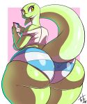  2018 absurd_res anthro big_butt butt cellphone clothed clothing digital_media_(artwork) fabianoferreira female hi_res holding_object holding_phone huge_butt huge_hips joy_(sssonic2) lizard looking_back panties phone rear_view reptile scalie solo thick_thighs underwear voluptuous wide_hips yellow_eyes 