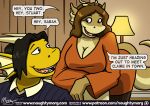 2018 anthro breasts clothed clothing comic dragon duo english_text female hair male mammal naughtymorg text 