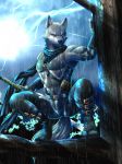  2018 anthro canine digital_media_(artwork) fur hi_res kemono male mammal ninja_fiction pecs simple_background solo wolf 