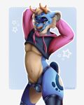  4:5 absurd_res anthro cartoon character clothing digital_media_(artwork) dusty_(xadust) felid feline femboy furry hi_res horn hybrid illustration invalid_tag latex legwear leopard lynx male male/male mammal pantherine simple_background snow_leopard solo stockings toony xadust 